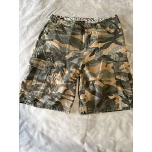 Quiksilver Mens Camo Cargo Shorts Green Brown Floral Embroidered Size 36